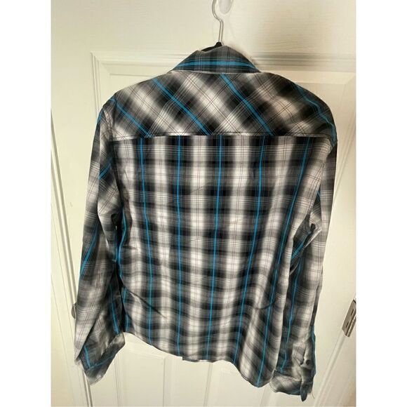 Chalc mens button down shirt western size medium black blue white - Picture 2 of 7